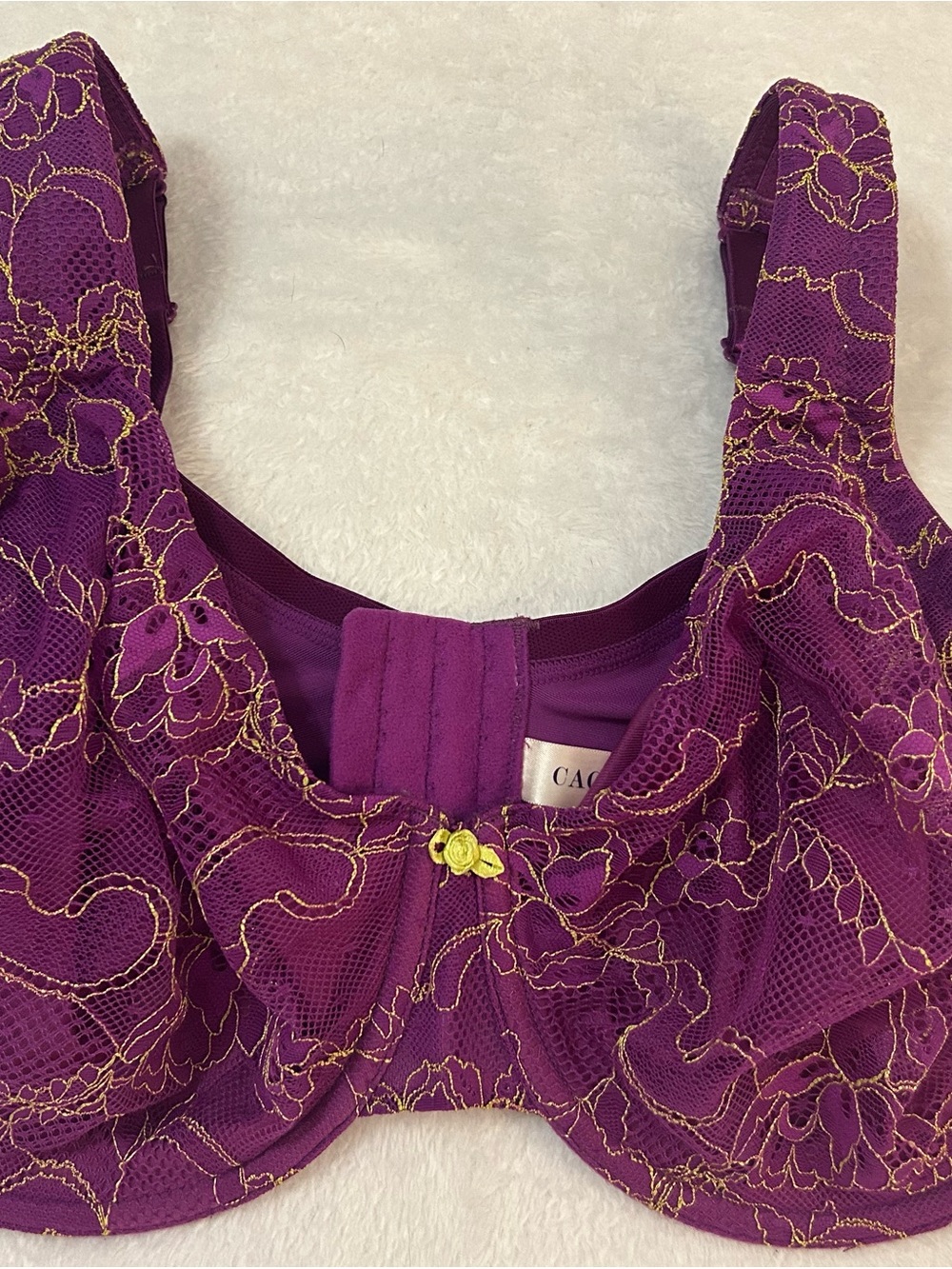 Cacique Purple Lace Underwire Bra with Gold Stitching